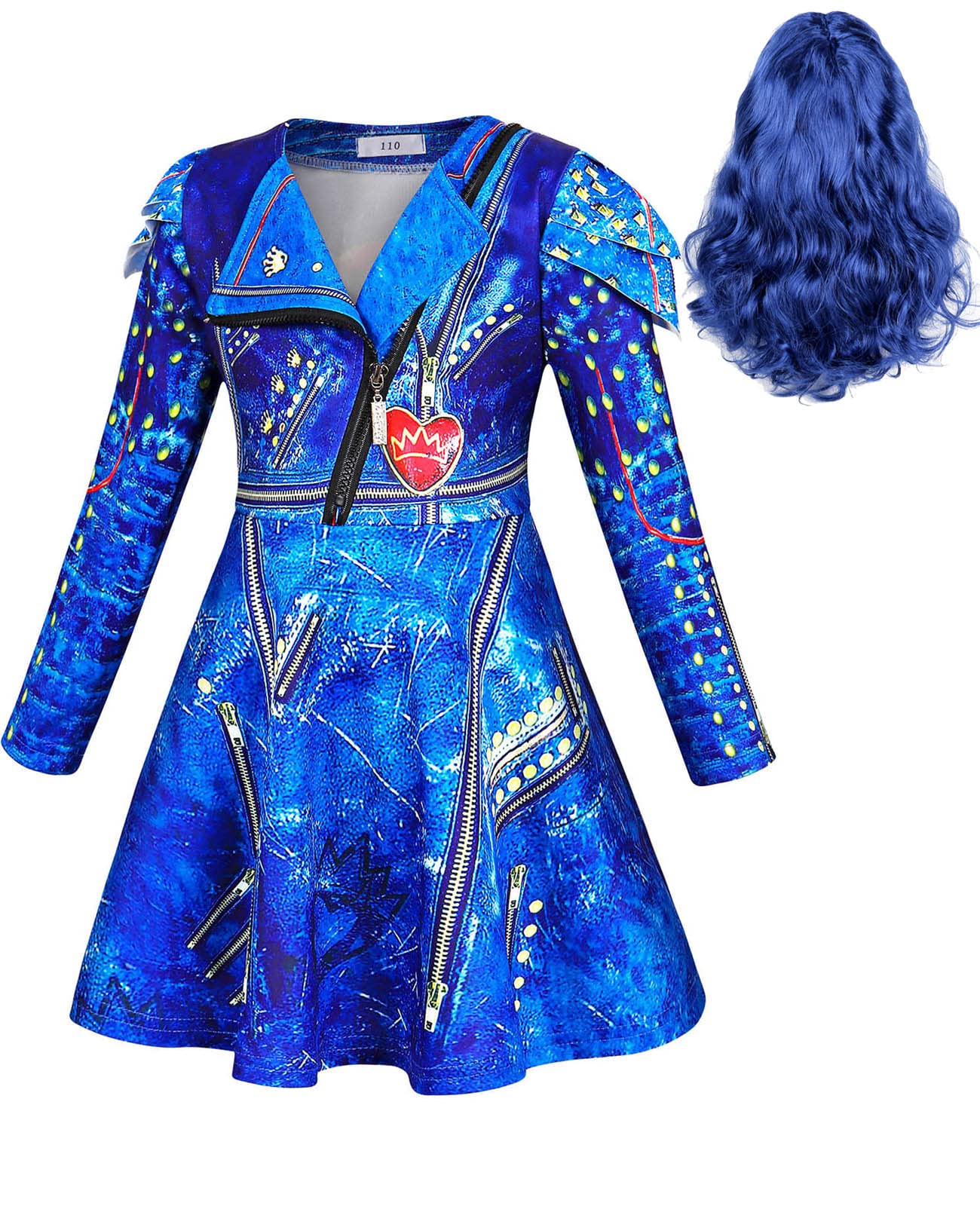 HenzWorldEvie Costume for Girls Long Sleeve Halloween Dress Cosplay Party Princess Dress up Outfit with Wig