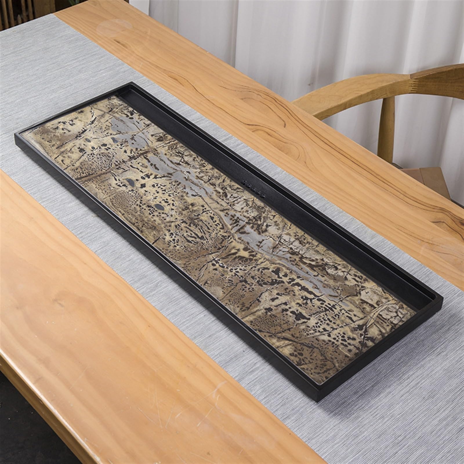 Bandeja de té Sencilla, Juego de té, Bandeja de té de ebonita Natural, Pieza Entera, hogar, Oficina, Piedra fosilizada Nacional China (70 x 35 x 3 cm)