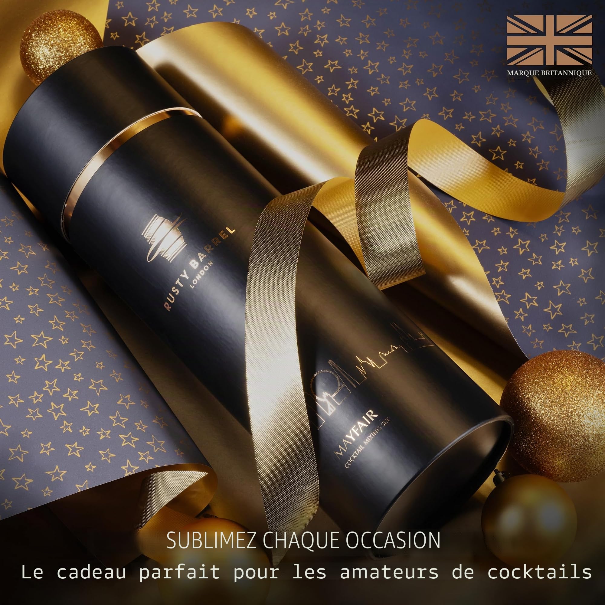 Coffret à Cocktail Mayfair — Kit Cocktail avec Shaker Cocktail en INOX de Style Manhattan | Cocktail Shaker Kit, Kit Barman, Cocktail Kit Complet | dans Une Boîte Cadeau Luxueuse