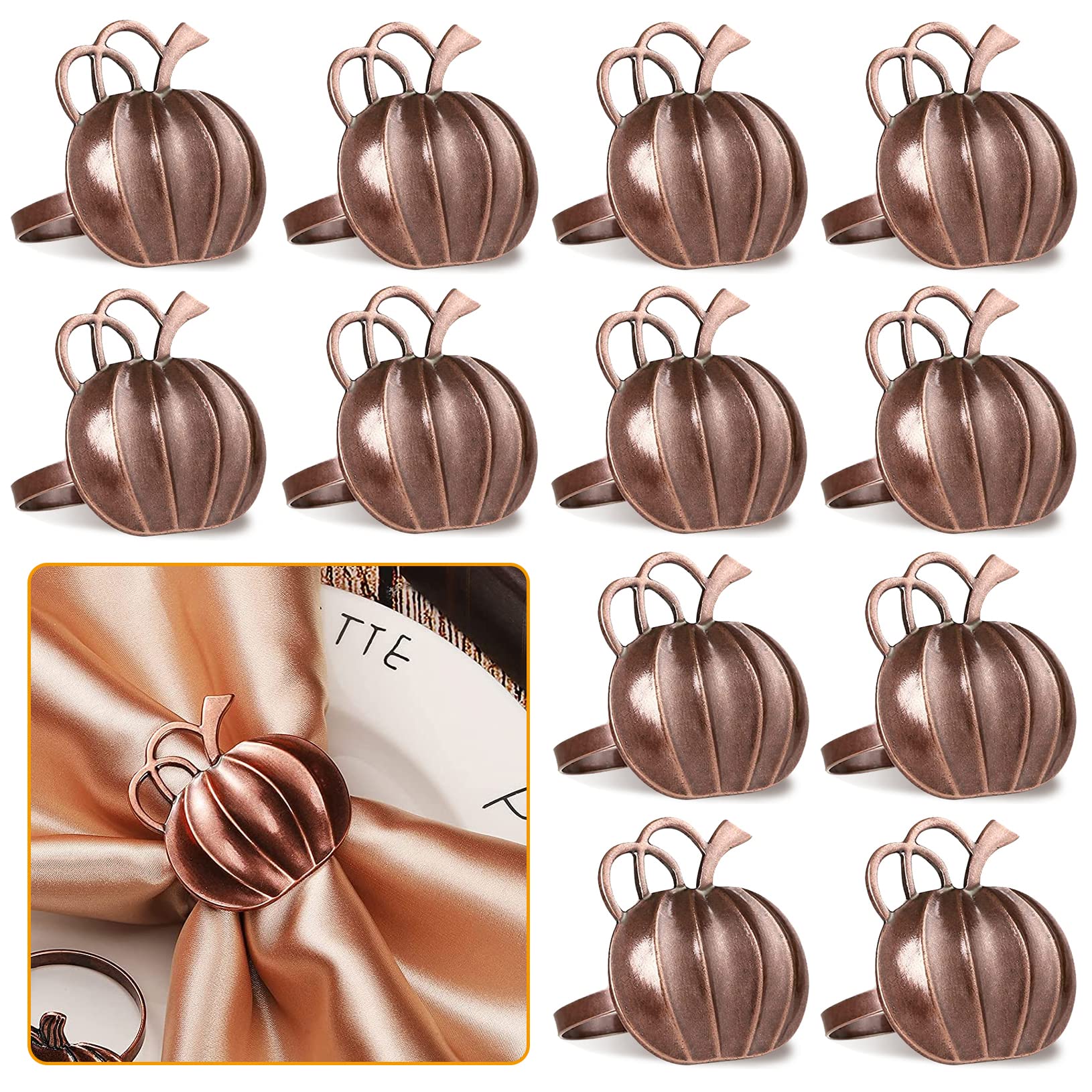 Halloween Pumpkin Napkin Rings Set of 12, Fall Napkin Holder for Holiday Party Daily Use Table Decorations