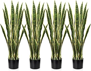 Crowye 4 Pack 3.15 Ft Tall Artificial Snake Plant Faux Sansevieria Plant...