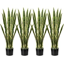 Crowye 4 Pack Tall Artificial Snake Plant Faux Sansevieria Plant Large Fake Snake Bulk in Pot for Home Office Housewarming Gift 3.15 ft
