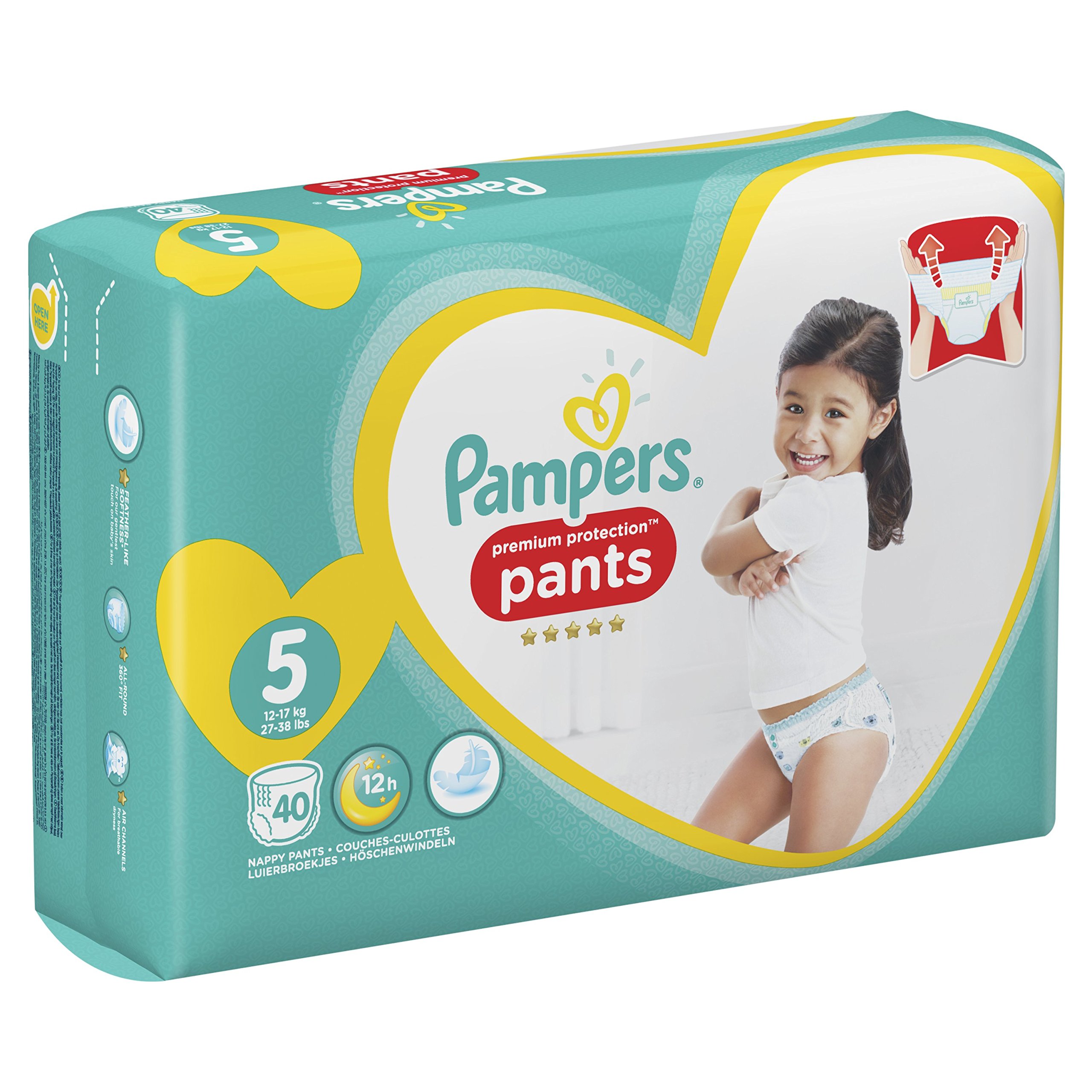 Pampers Premium Protection, 40 couches, Lot de 2 (2 x 40 pièces) pour bébé, taille 5 (12-17 kg)