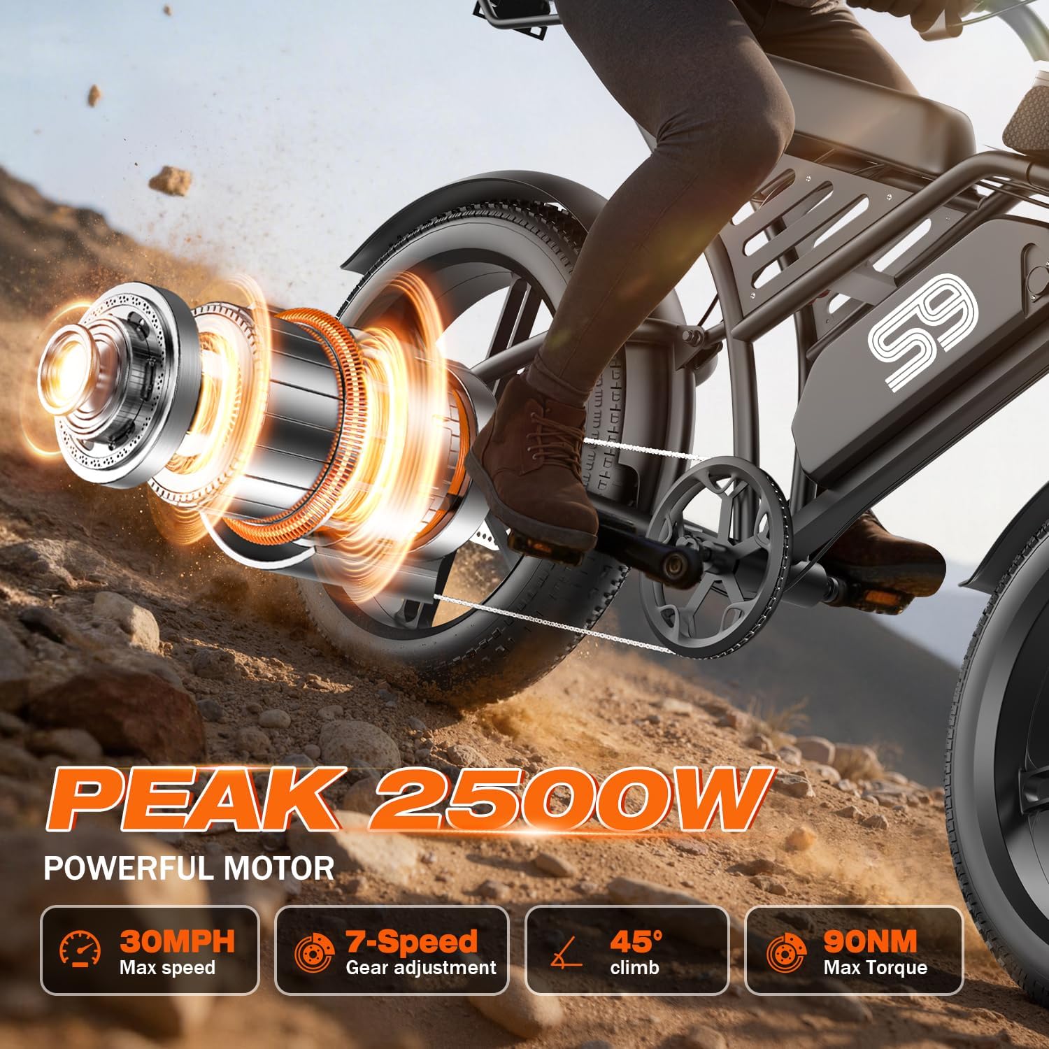 Electric Bike for Adults, 1500-2800W Peak Electric Dirt Bike, 25-33Mph, 65-100Miles Range, 20/26" Fat Tire Ebike with Removable Battery, 7Speed, Electric Mountain Bike, Off Road E Bike