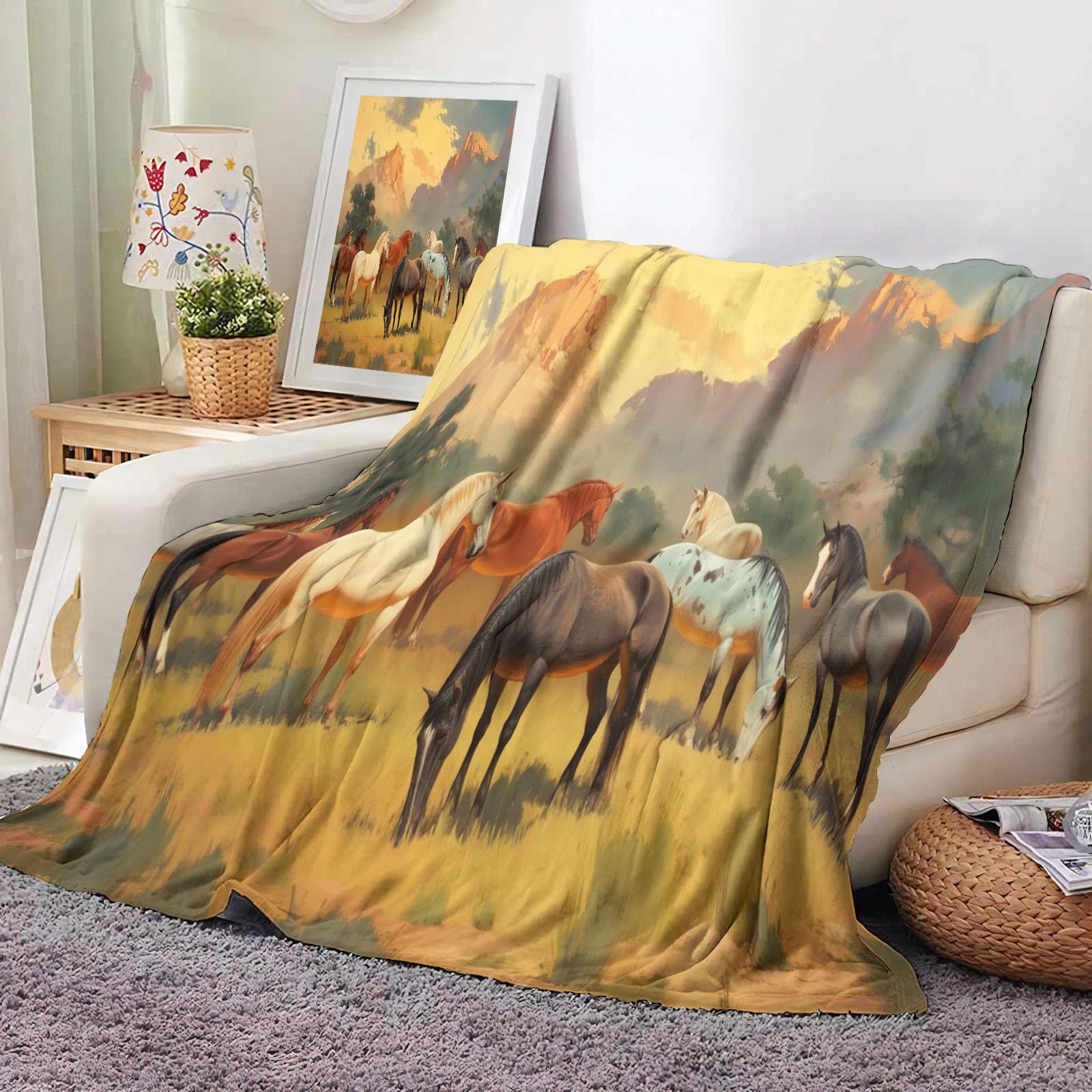 Couverture enfant désert chevaux sauvages le cadeau idéal pour garçons filles