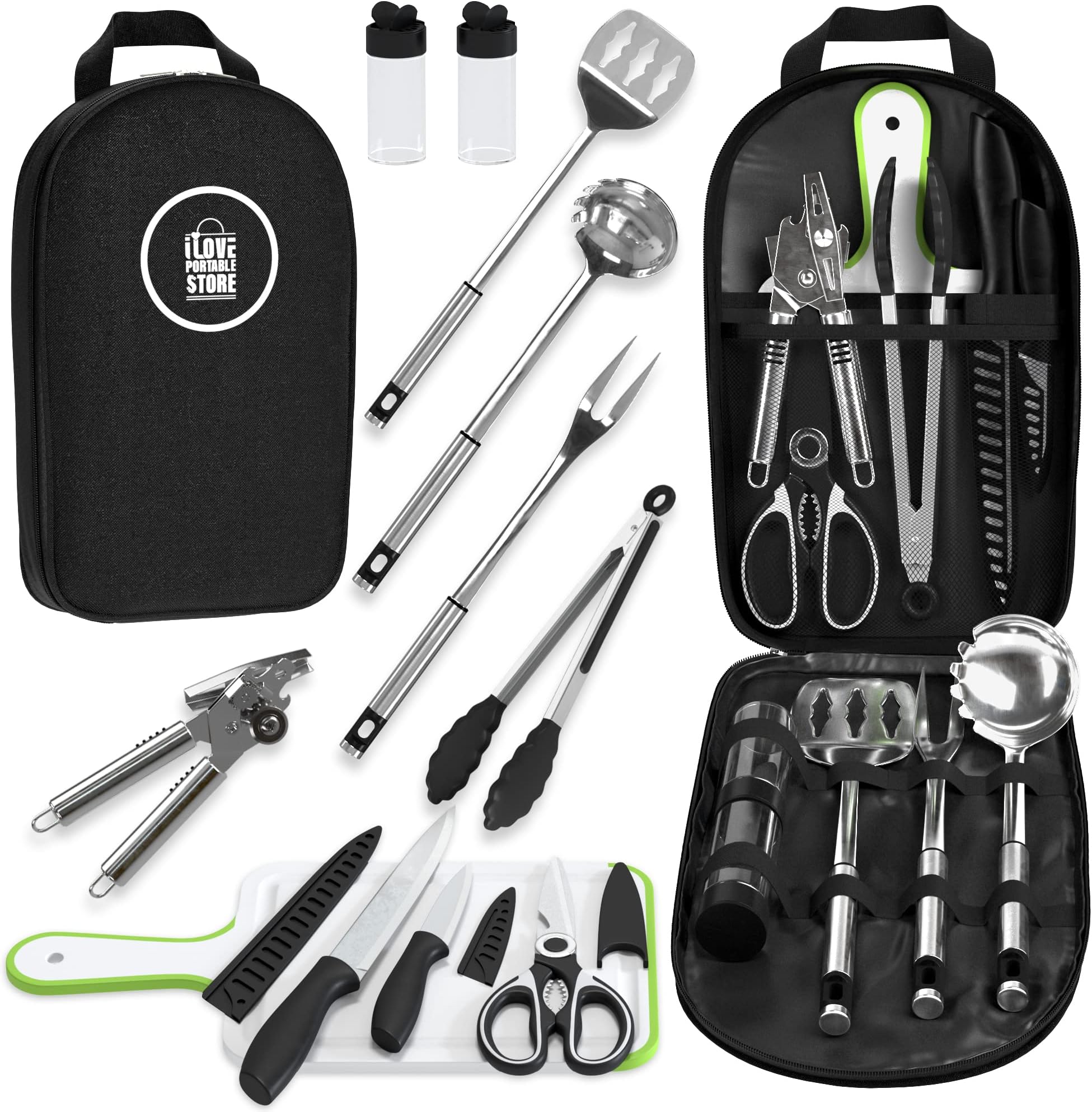 Camp Cooking Utensils | 11 Piece Camping Kitchen | RV Cookware Kit | Travel Grill Set | BBQ Accessories & Essentials for Camper