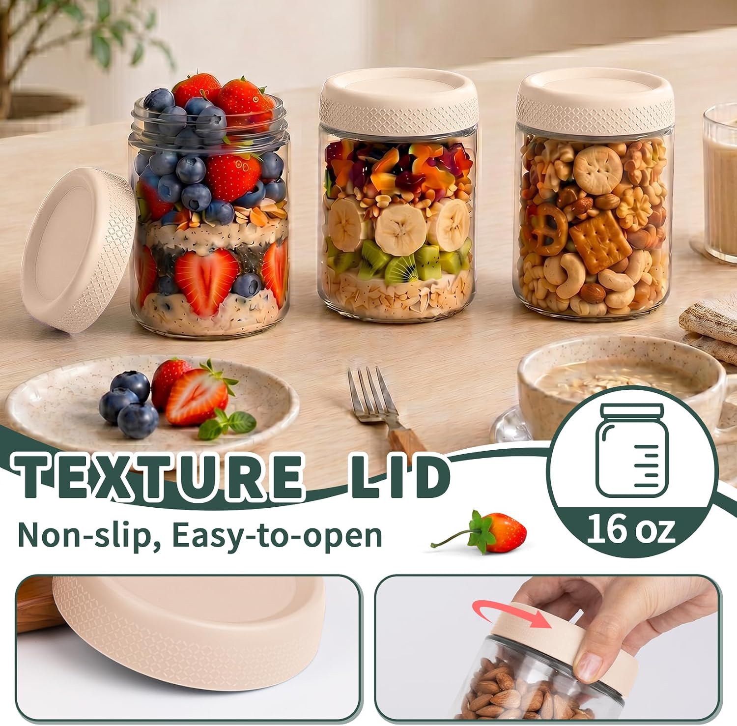16oz Jars with Lids, Parfait Cups with Lids Reusable, Wide Mouth Mason Jars image 3