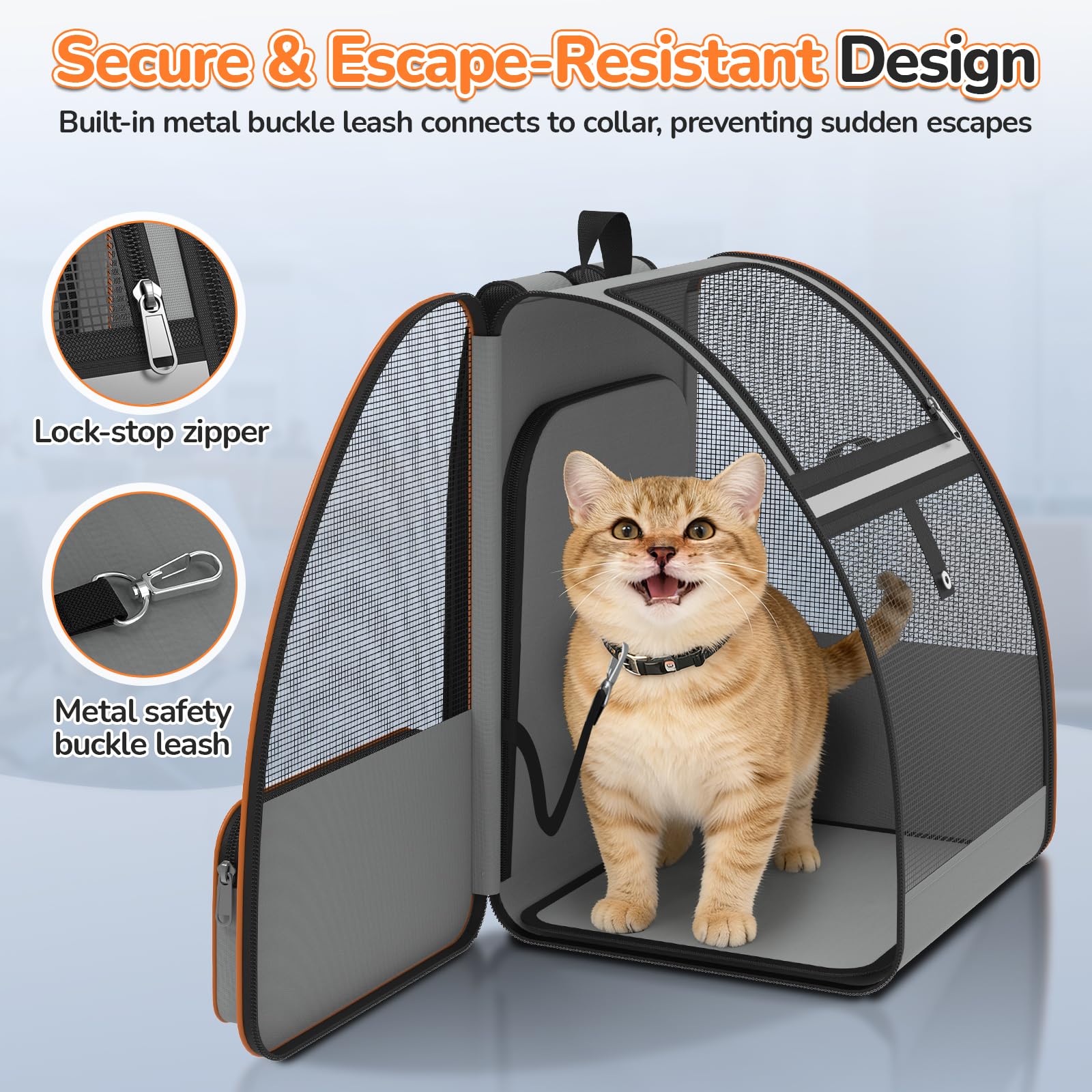 Cat Backpack Carrier Expandable for Outdoor - Foldable Cat Backpack with Breathable Mesh for Small Dog Puppy Kitten Up to 15 lbs - Soft-Sided Pet Carrier for Travel Hiking Camping (Gray) - image 7