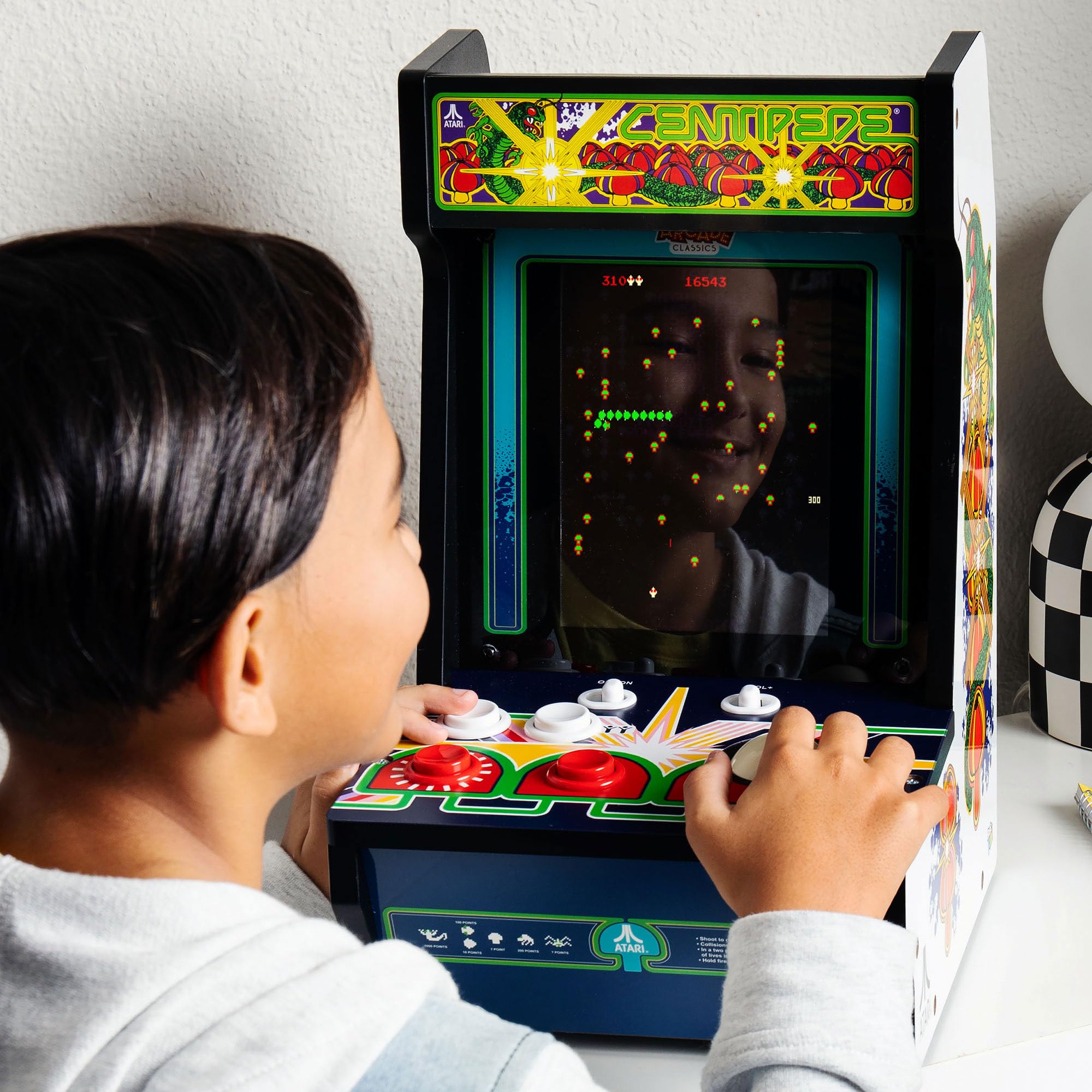 Arcade Classics Maszyna do gier Atari Centipede Counter, 5 gier, ekran ciekłokrystaliczny 20 cm, mini szafka, przenośna gra, retro, konsola na blat, dekoracja piwnicy, męska jaskinia