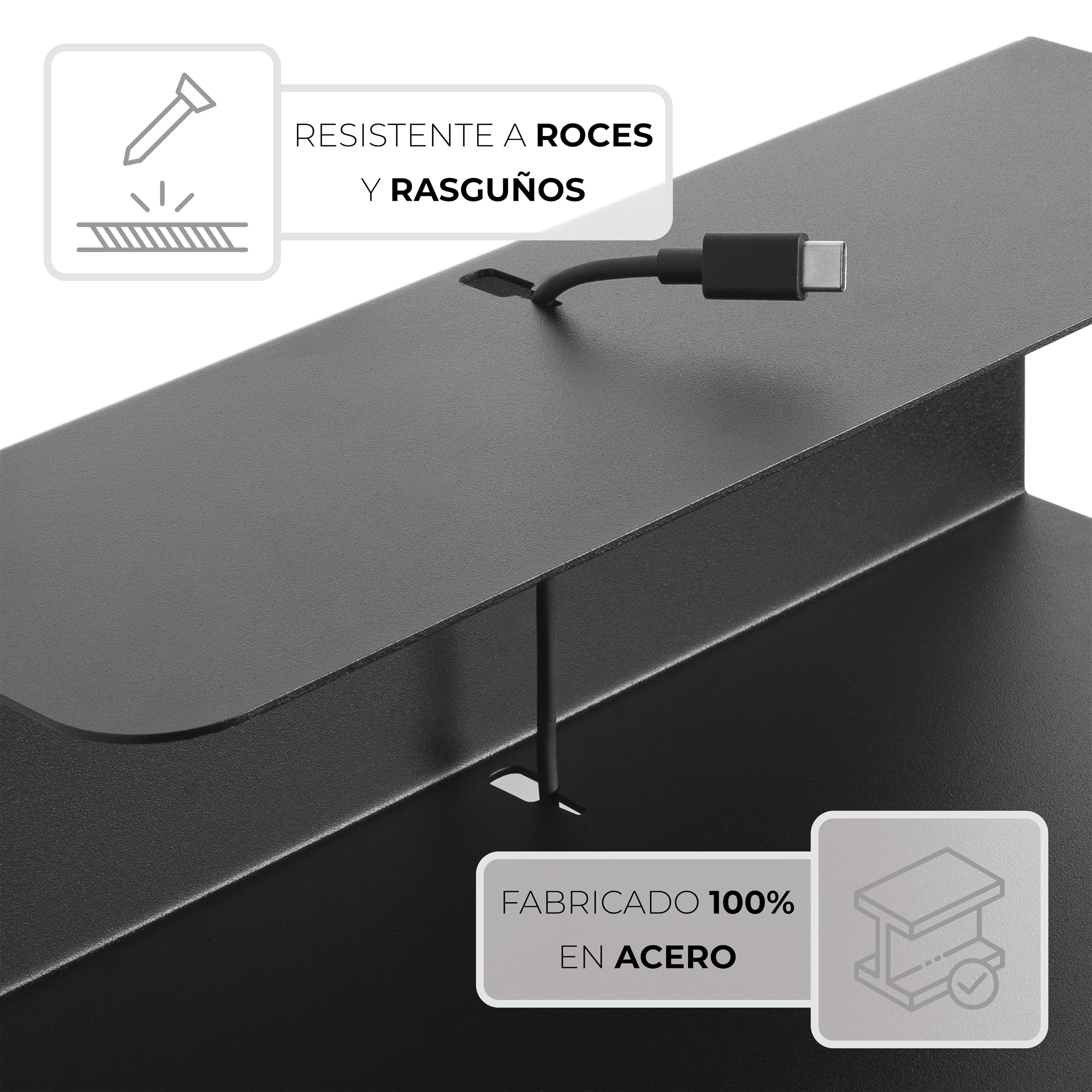 Pack de 2 Mesitas de Noche | 100% Acero | Fabricado en Europa | Mesillas de Noche Dormitorio | Mesitas Negras | Mesa de Noche Dormitorio | Recibidor Flotante