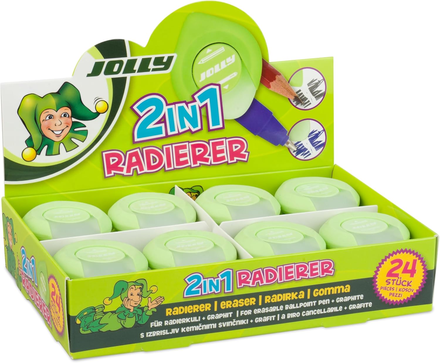 Jolly 2-in-1 Eraser for Graphite Pencils and Erasers, Double Sided Residue-Free Erasing, Ideal for School, Writing, Drawing, Practical Combination Solution