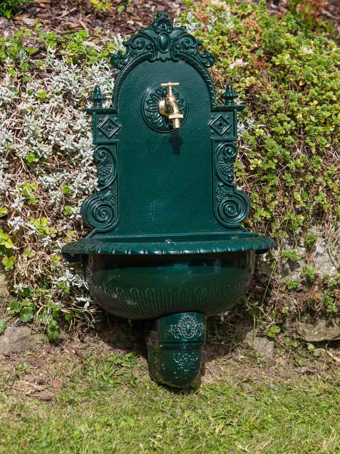 aubaho Waschbecken Wandbrunnen Wein Garten Alu grün Antik-Stil Brunnen Waschplatz Bad