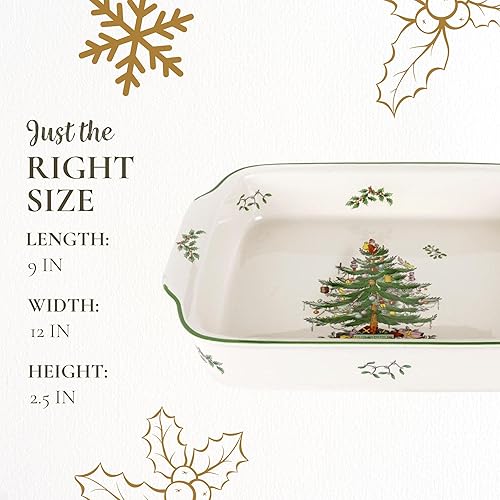 Miniatura 8 de Spode Plato rectangular con mango de árbol de Navidad (9 x 12 pulgadas) para hornear y platos de temporada, apto para loza, microondas y
