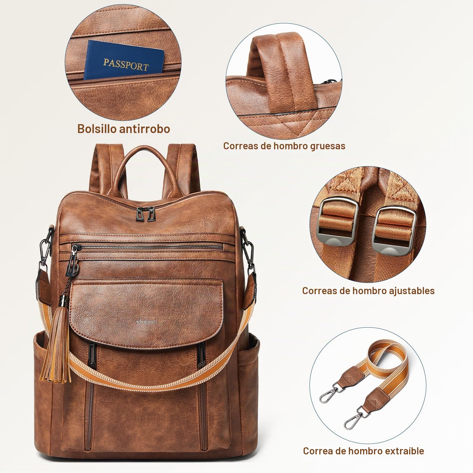 Shrrie Mochila para portátil mujer de 15,6 pulgadas, mochila de viaje de cuero, bolso de enfermera, mochila profesional resistente al agua para la universidad, negocios, trabajo, informal