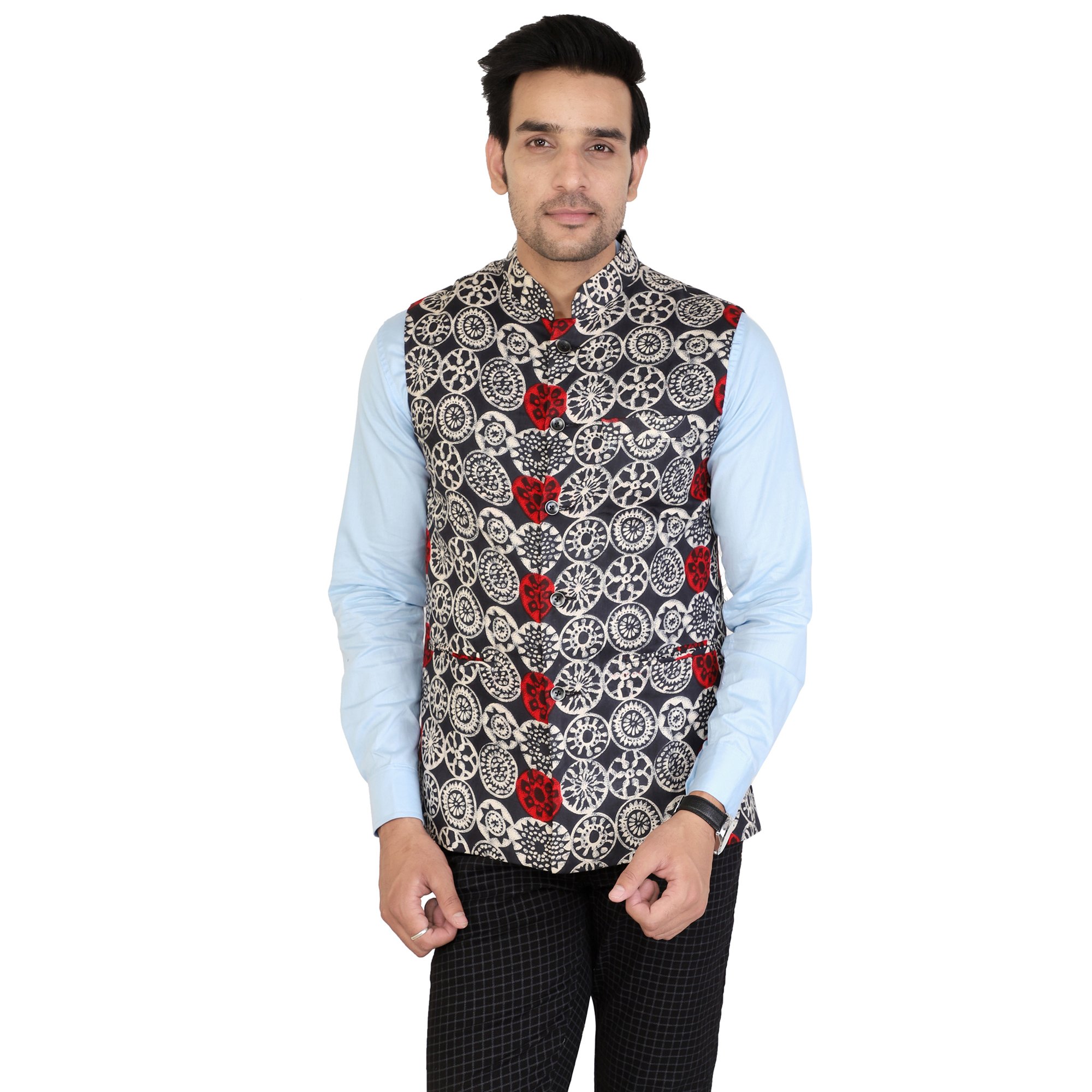 Oshano Multi Colour Blended Cotton Printed Waist Coat Nehru Jacket for Men Party Ceremony Marriage