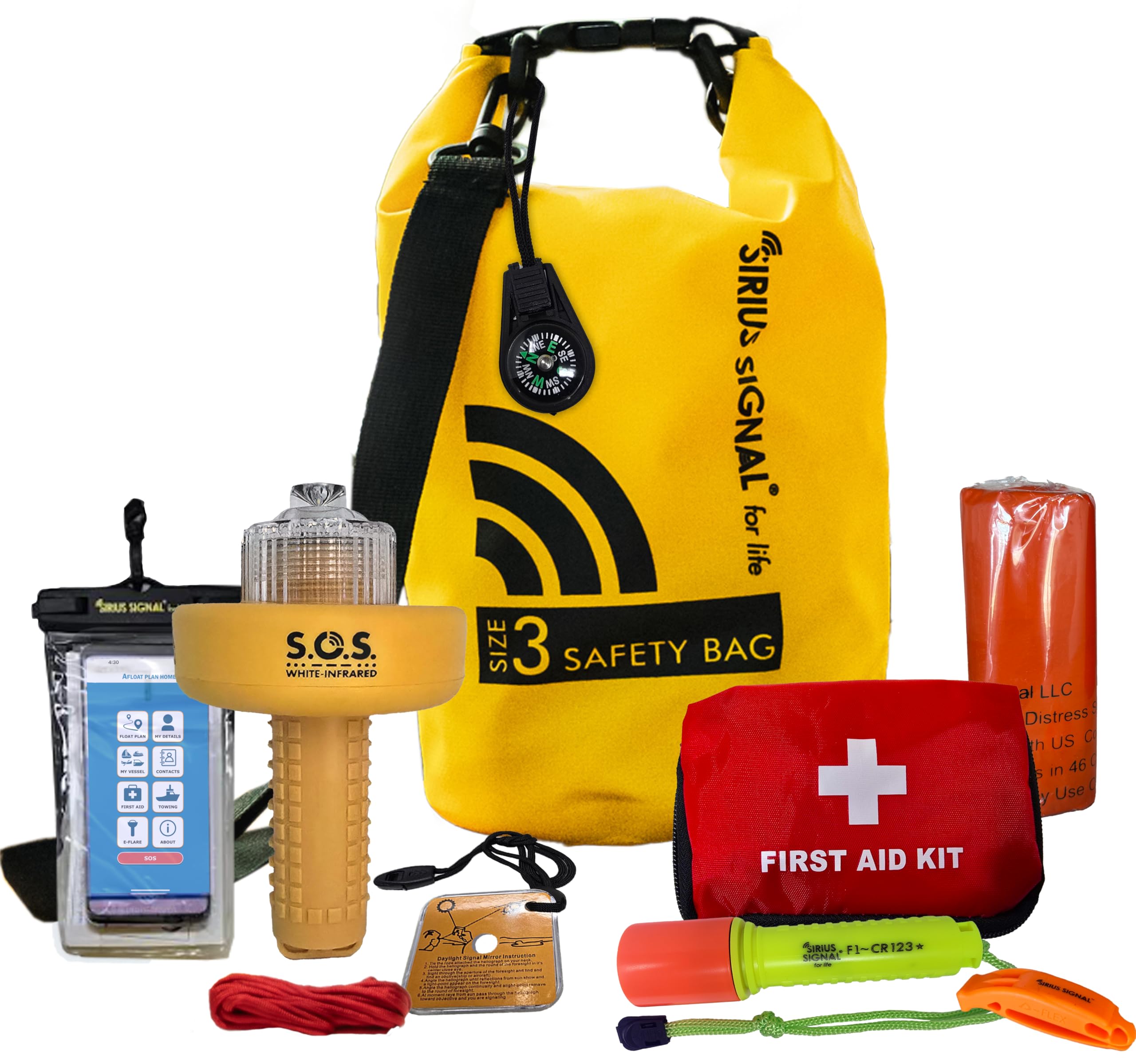 Sirius Signal SB-3L Boating Safety and Emergency SOS Dry Bag Kit for Kayaks, Boats, and Paddle Craft - USCG Approved