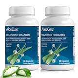 AloeCure Natural Melatonin &plus; Collagen with Organic Aloe Vera - Natural Sleep Aid Supplement for Restful Nights - Collagen Complex for Joint Strength&comma; Skin Elasticity&comma; Hair & Nail Growth&comma; 30 Capsules