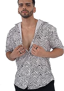 Men's Shirt Zebra Print Short Sleeve Button Down– Casual Summer Lightweight Animal Pattern Shirt for Beach & Parties