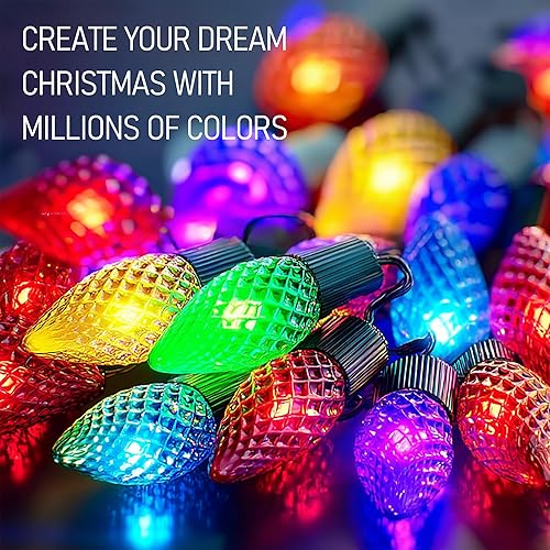 Miniatura 2 de Dazzle Bright Smart C9 - Luces de Navidad para exteriores, 50 luces LED RGB de 66 pies con control remoto, control de aplicación, sincronización de