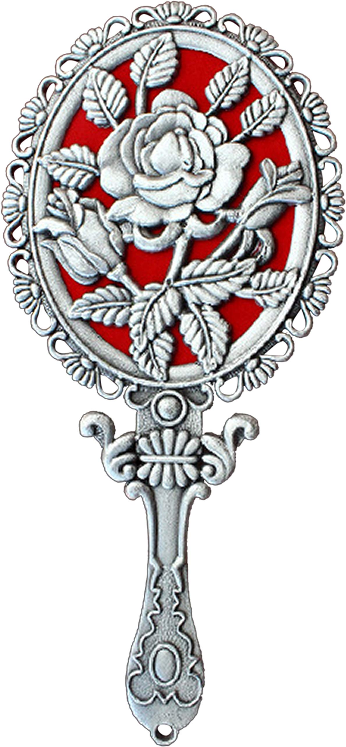 Nerien Vintage Metal Handheld Mirror Princess Rose Pattern Style Vanity Makeup Mirror Travel Purse Personal Cosmetic Mirror with Handle Silver