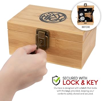 Sky High Dream Smell Proof Wooden Storage Box with Lock and Key - Odorless Portable Storage Case for Accessories - Includes Lock and Key, Storage Jar and Tube, Tray, Resealable Bag, and More