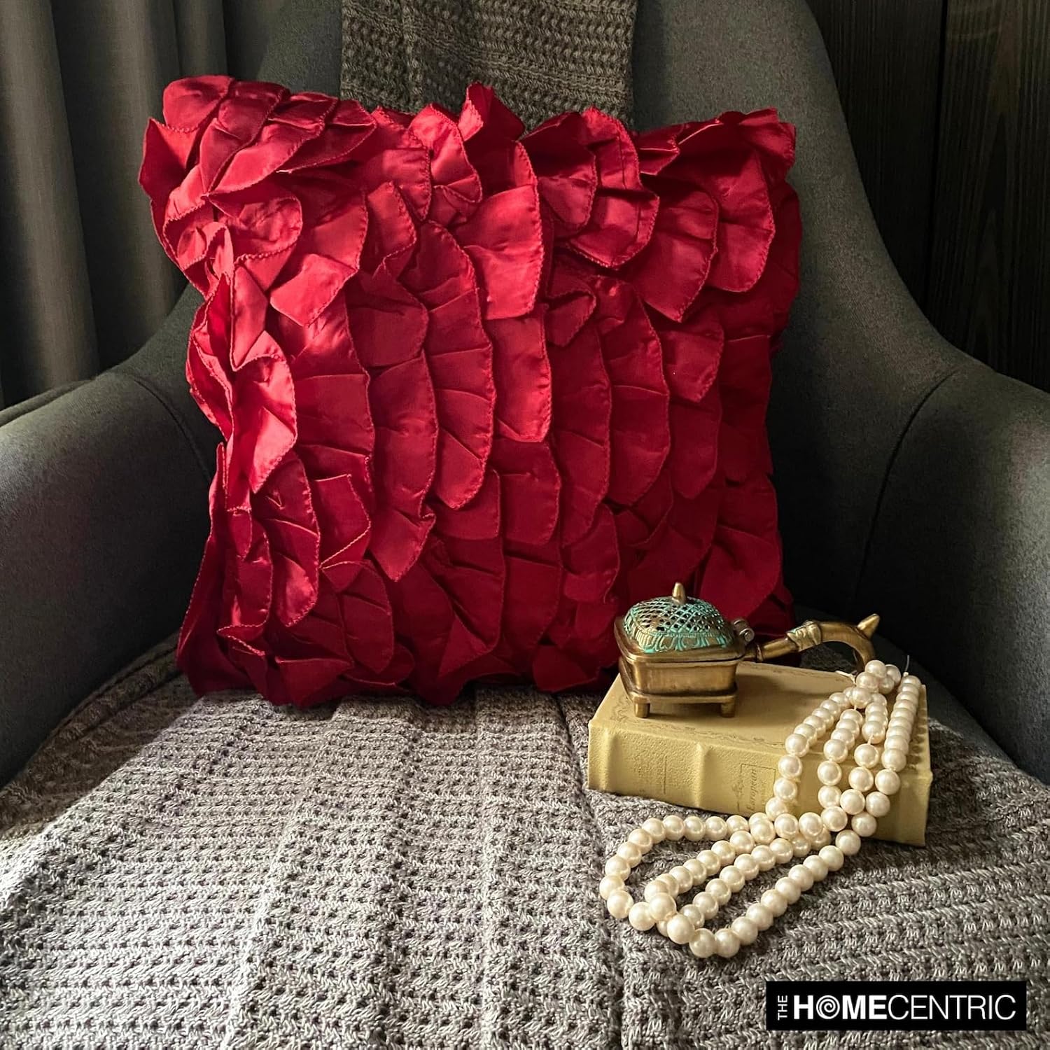 The HomeCentric Custom Pillow Case, Red Accent Pillows, Modern Solid Pillow Covers, Pillow Covers 12x12 inch (30x30 cm) Satin Square Pillows Cover, Vintage Ruffles Throw - Vintage Rubys