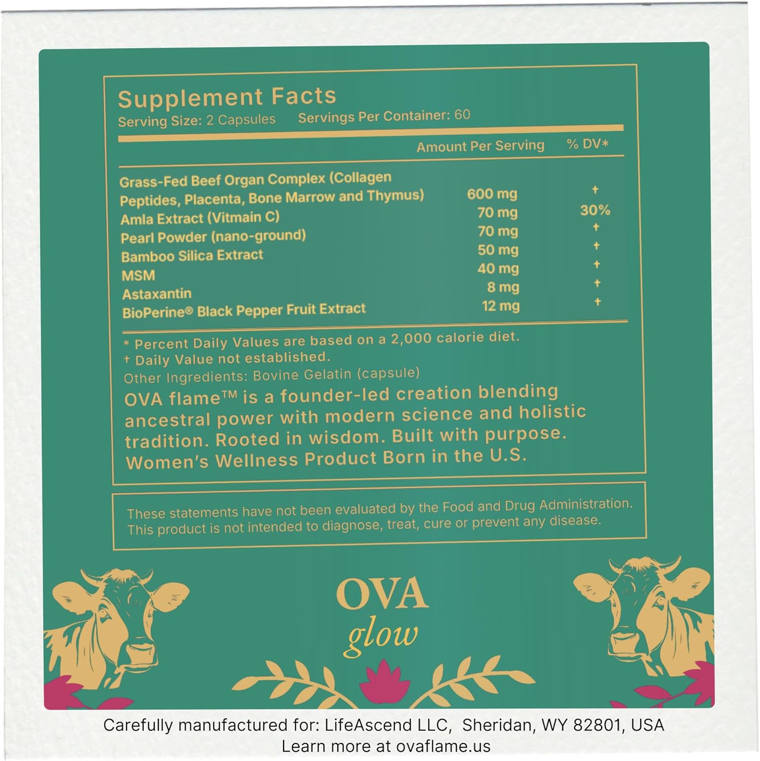 Vitamins for Women with Grass-Fed Beef Organs and Collagen Blend, Featuring Placenta, Bone Marrow, Thymus, Amla, Astaxanthin, MSM, Pearl Powder & Bamboo Silica – 60-Day Supply - Image 9