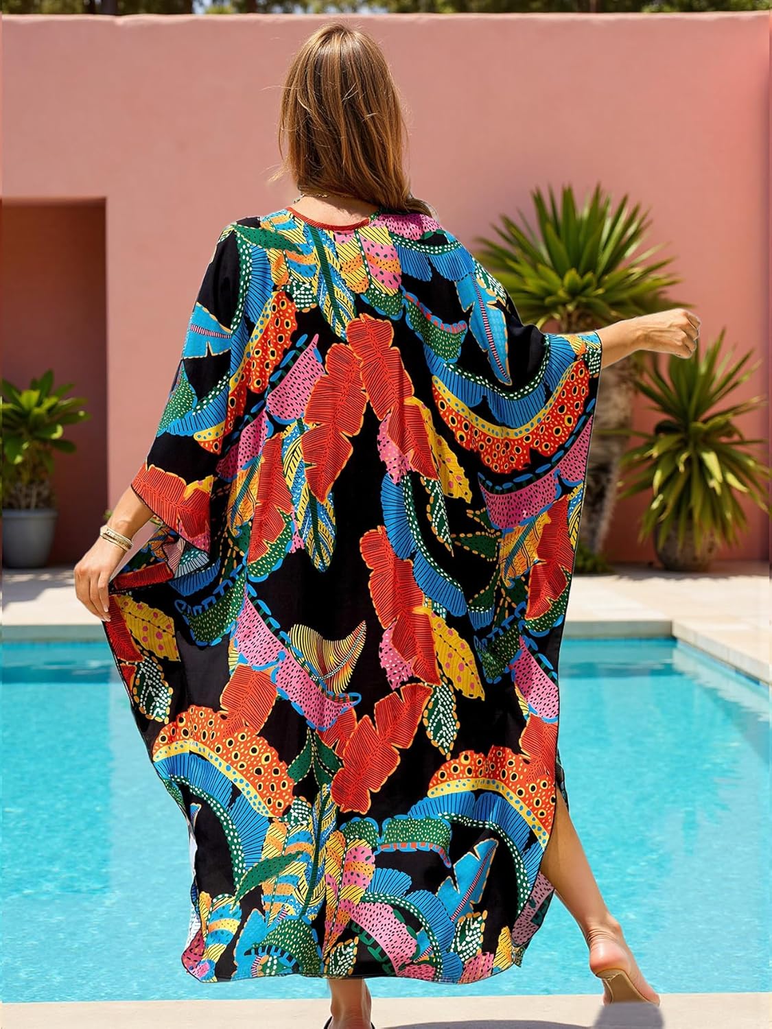 Kaftan Dresses for Women Plus Size Flowy Cover Up Batwing Sleeve Beach Dress Swimsuit Loungewear Lightweight Maxi - Image 6