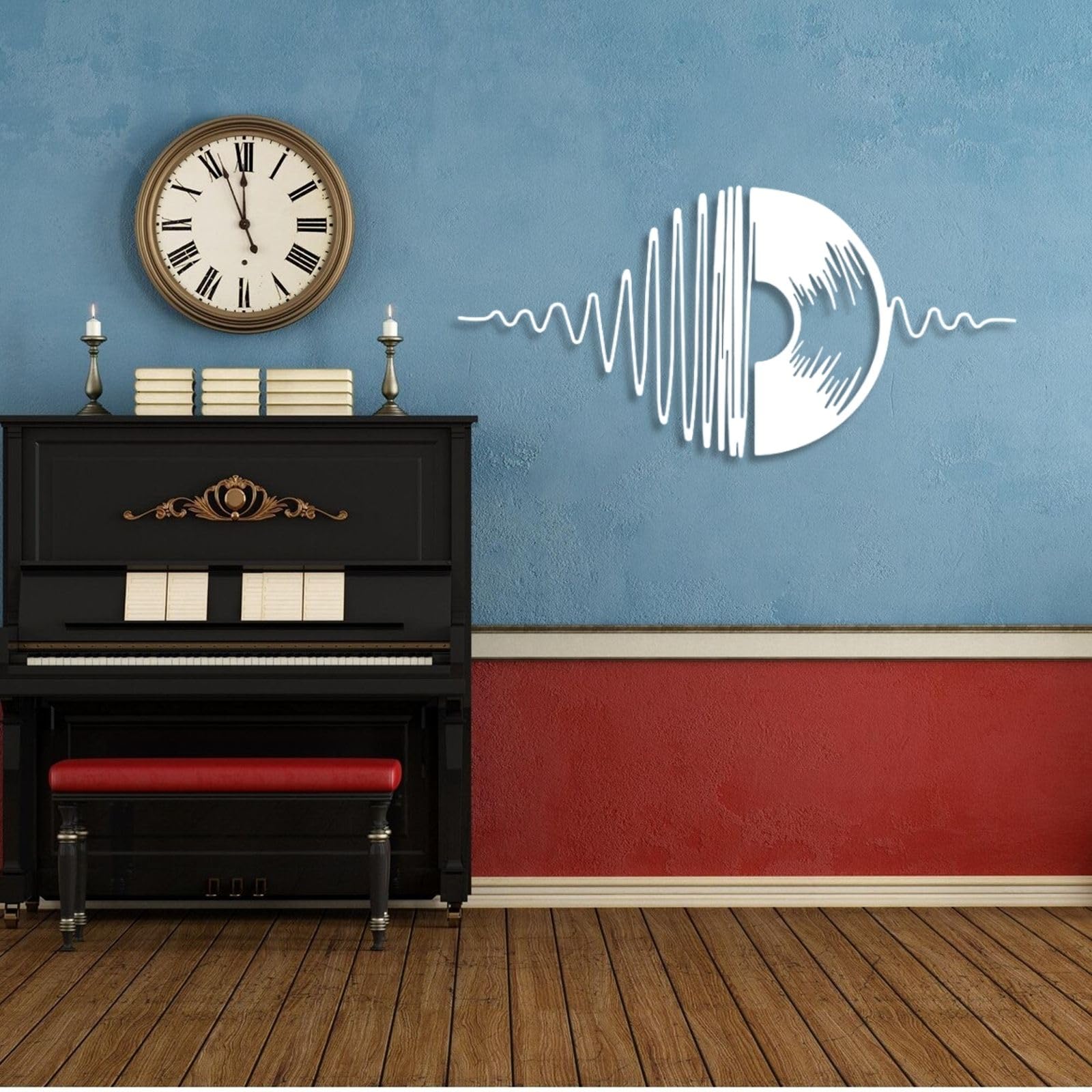 Decorazione da Parete in Metallo, Arte da Parete, Disco in Vinile, Musica, Album Musicali, Regalo per Amanti della Musica, 90x44 cm, Bianco