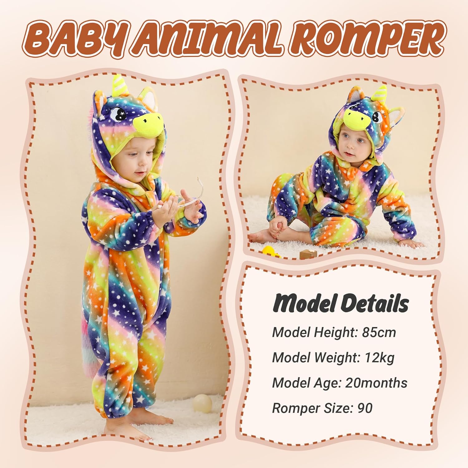 HAHASHOW Baby Winter Hooded Romper Jumpsuit Unisex kids Flannel Romper Halloween Toddler Cartoon Animal Costume - Image 2