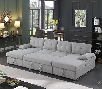Sectional Sofa Sleeper Couch Bed Pull Out Sleeper Sofa Bed & Storage Chaise Lounge for Living Room U Shape Sleeper Couch Furniture Set Grey