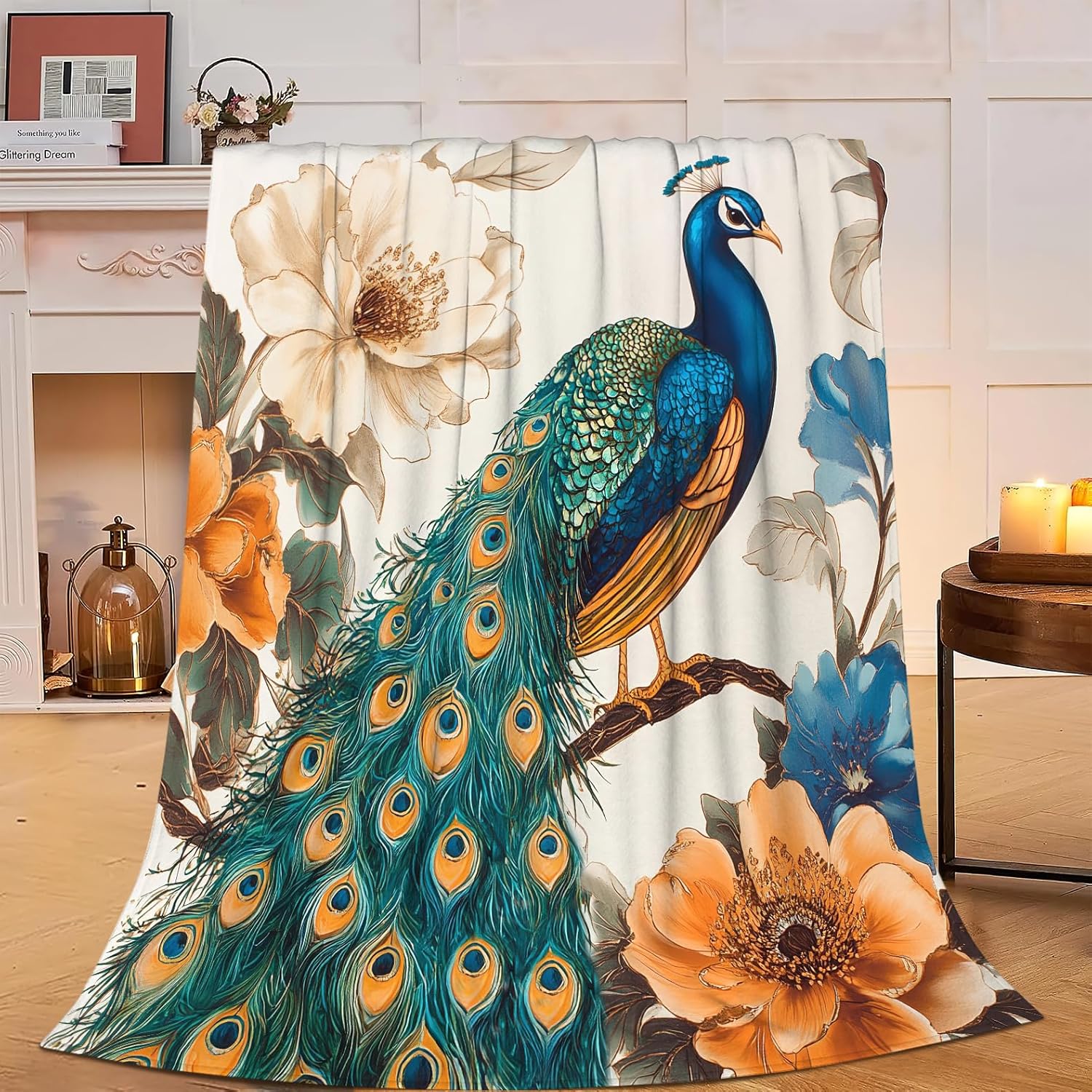 Peacock Blanket Cozy Warm Peacock Fleece Plush Throw