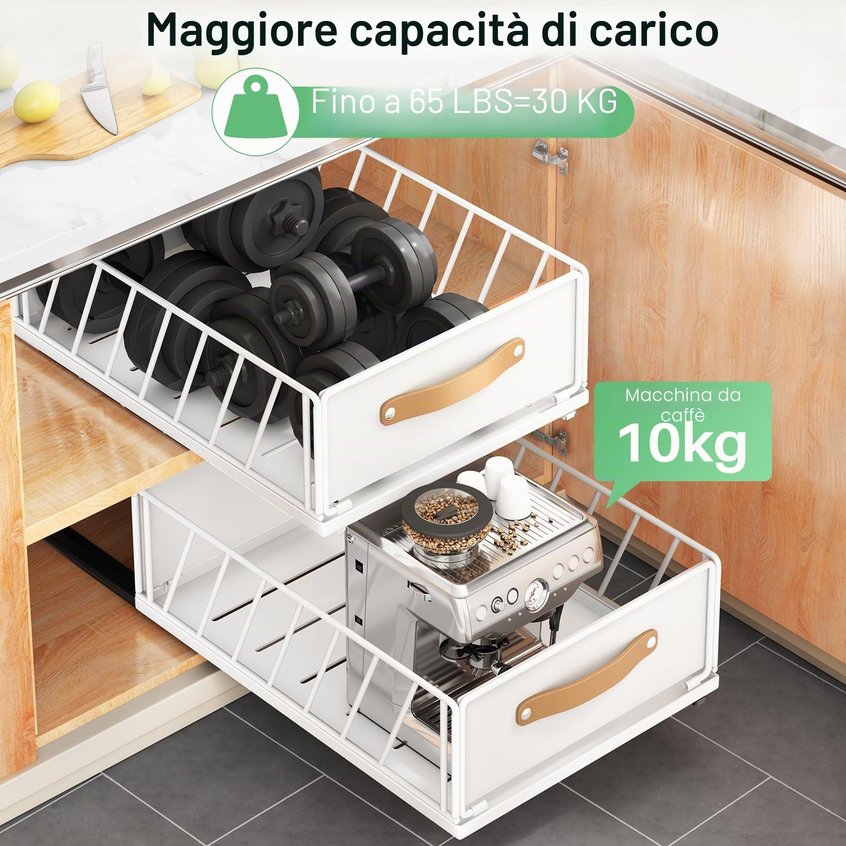 Kitstorack Cassetto Telescopico, Ripiani per Cassetti Estraibili per Armadio da Cucina, Cassetto Scorrevole Estensibile Estraibile con Maniglia (Bianco, 40 Profondità x 30 Larghezza x 16 Altezza cm)