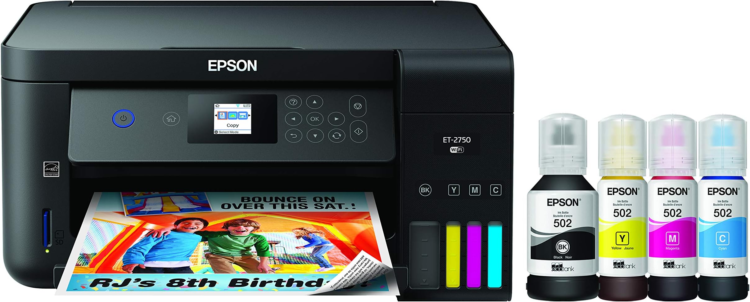 Epson Expression ET-2750 EcoTank Wireless Color All-in-One Supertank Printer with Scanner and Copier (Renewed)