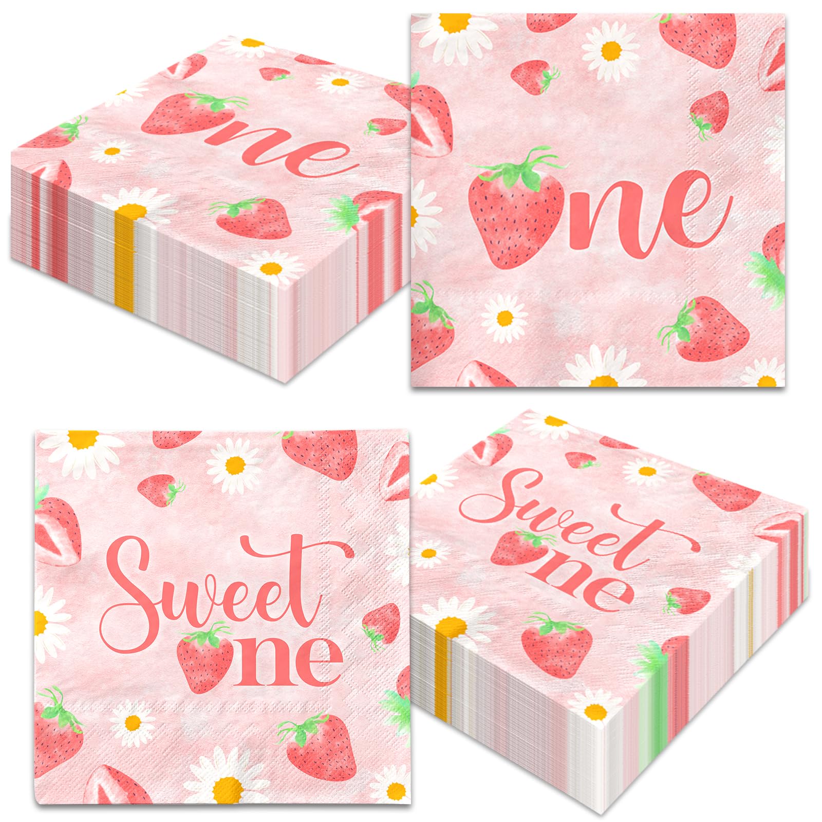 40Pcs Strawberry 1st Birthday Napkin - Berry First Birthday Decorations Strawberry Sweet One Napkin Summer Fruits Theme Decorations for Girl Baby