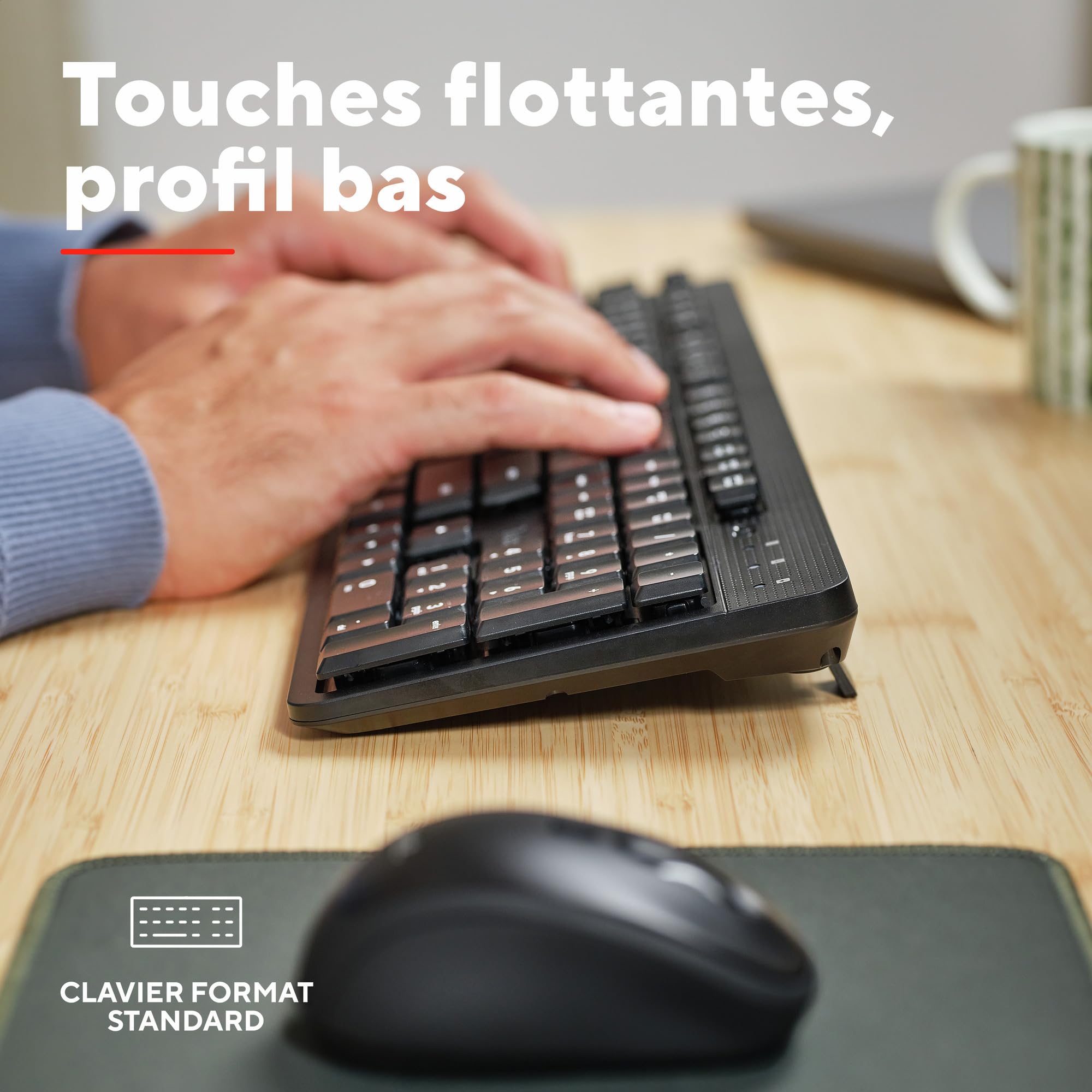 Trust Ymo II Pack Clavier et Souris sans Fil AZERTY Français Silencieux, Résistant aux Éclaboussures, Récepteur USB Unique, Noir