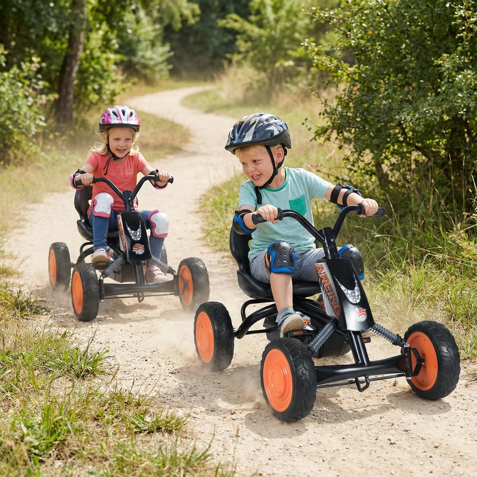 FANTASK Niños Gokart con Pedal, Asiento Ajustable, Marcha adelante y atrás, soporta hasta 30 kg, Coche de Pedal Exterior para niños y niñas a Partir de 3 años (Negro)