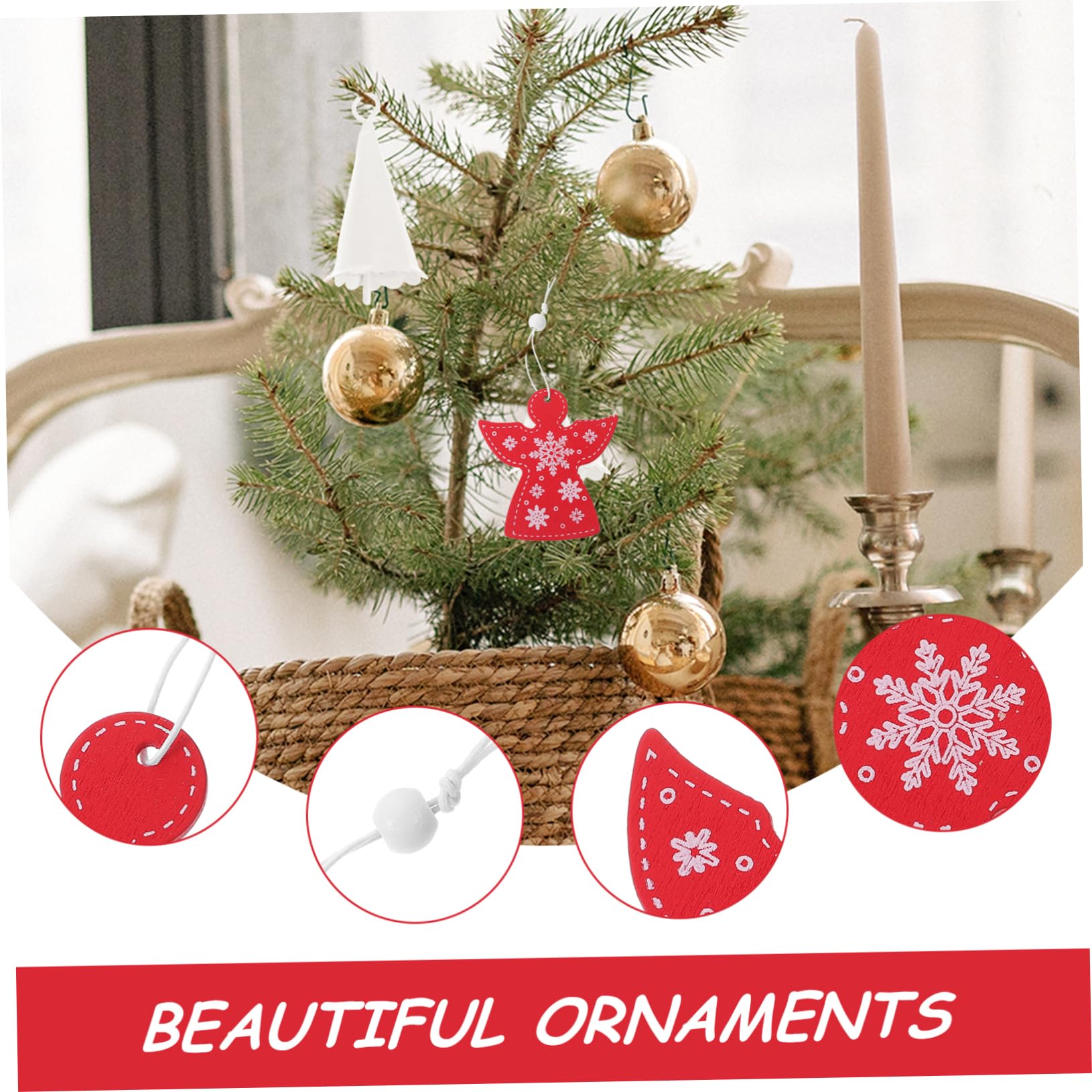 SEWACC 60piezas Adornos Navideños De Ángel De Madera para Decoración De Árbol De Rojo y Colgantes para Casa y Jardín Navidad