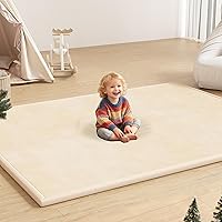 Vista 7 de Tapete de juego para bebé para piso, tapete de espuma viscoelástica de 1.3 pulgadas de grosor, tapete de terciopelo coral súper suave con respaldo
