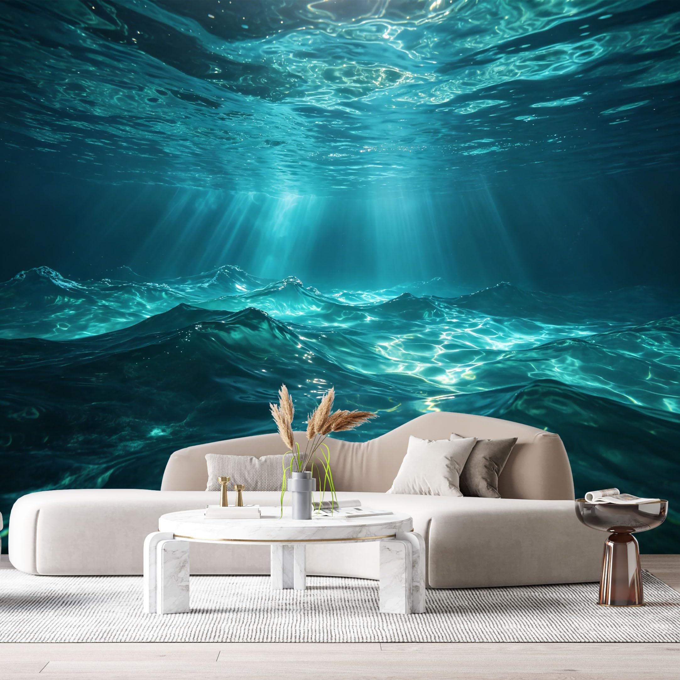 Custom Size Wall Murals Underwater Ocean Marine 3D Trompe L'Oeil Sunbeams Flowing Waves SelfAdhesive Wall Fabric Removable Large Wallpaper for Photo Living Room