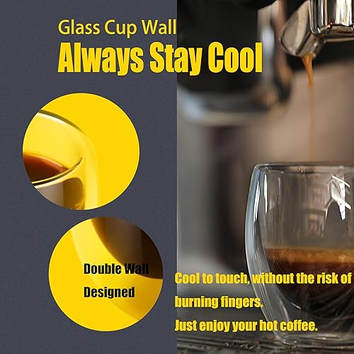 Miniatura 2 de PunPun Tazas de café expreso, Demitasse de doble pared, aisladas, transparentes, 2.7 fl oz, juego de 4 unidades