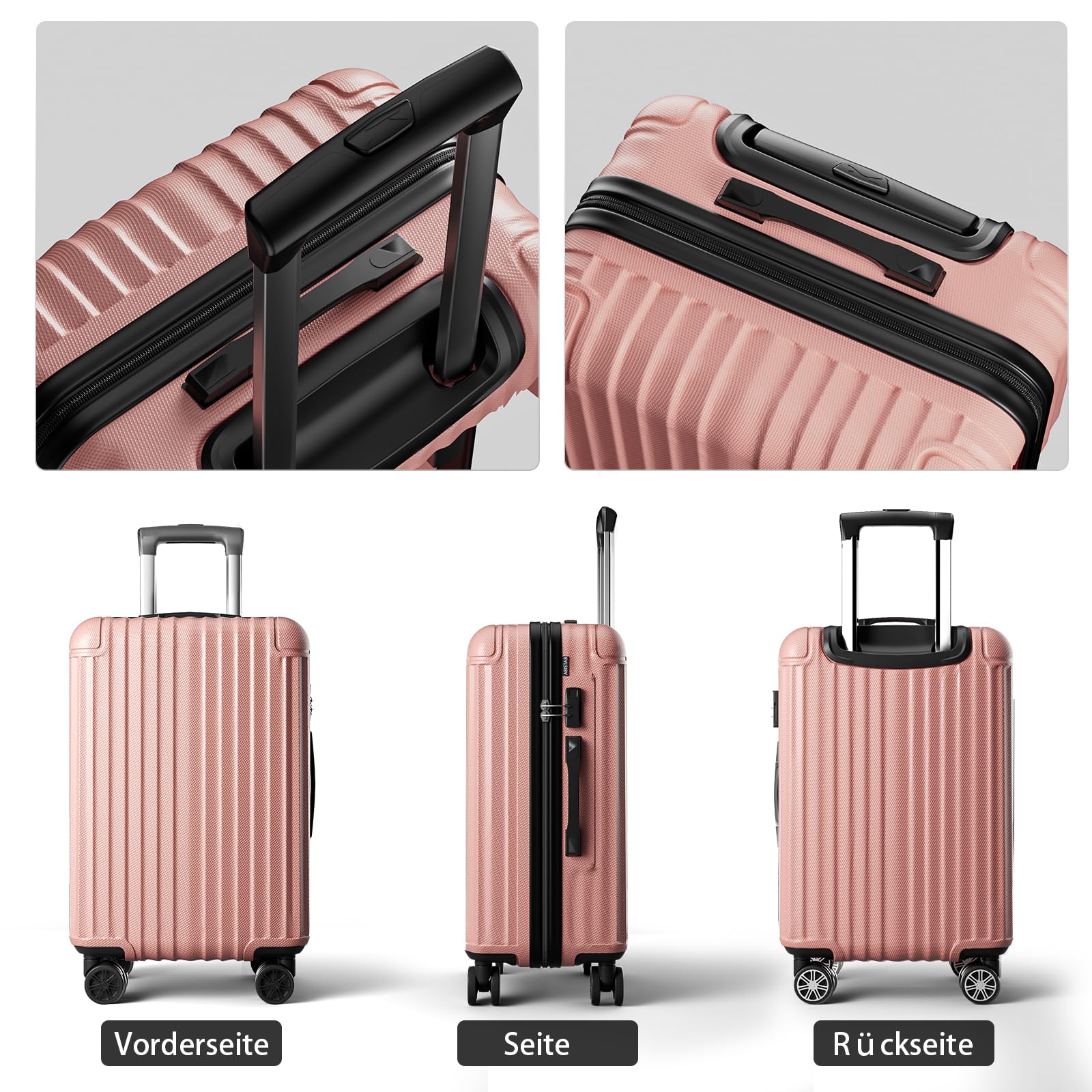 Voyager Handgepäck Koffer 55x35x23cm, Hartschalen Koffer & Trolleys klein, leicht Reisekoffer mit 4 Rollen, Zahlenschloss, Rosenrosa