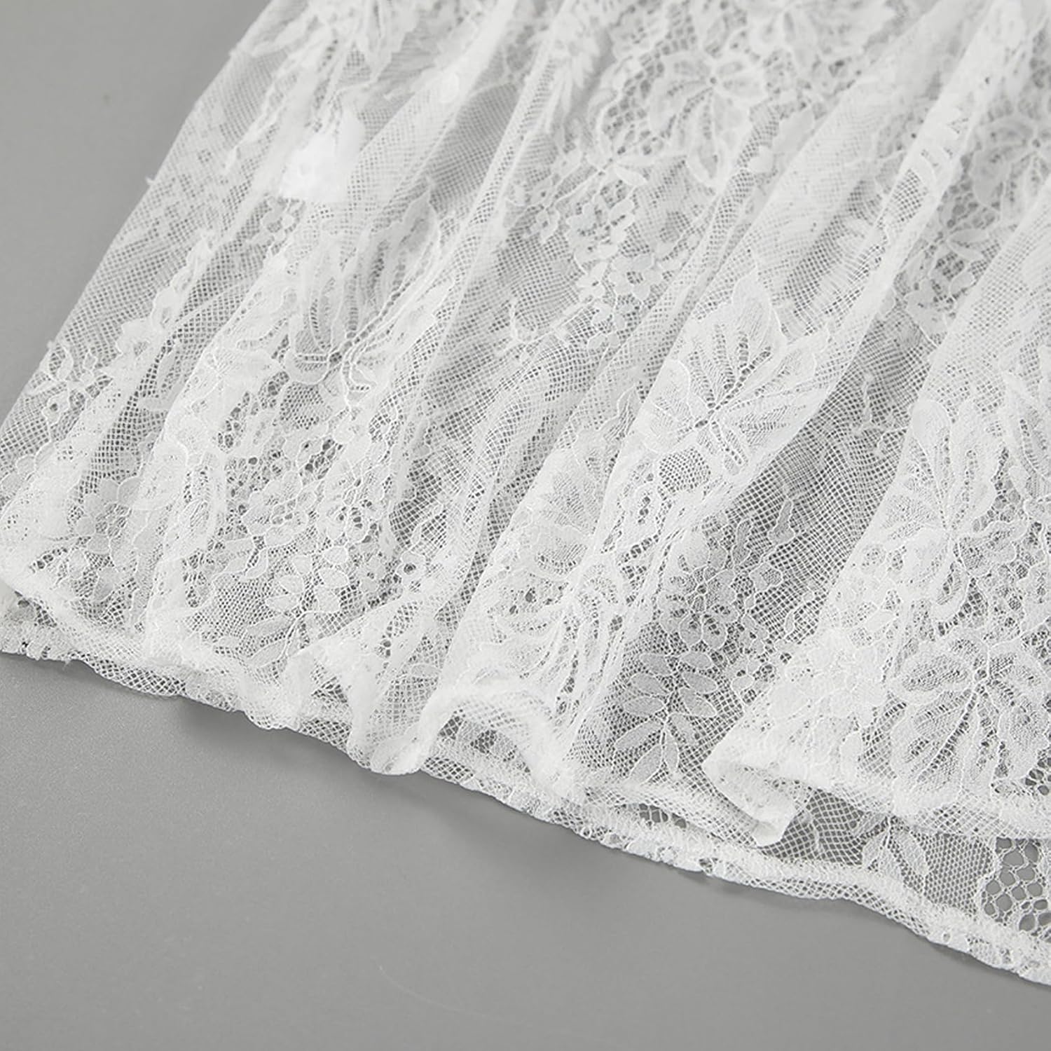 Perbai Women's Sexy Sheer Lace Skirt High Waisted Floral Embroidered Ruffled A Line Long Maxi Beach Skirts - Image 3