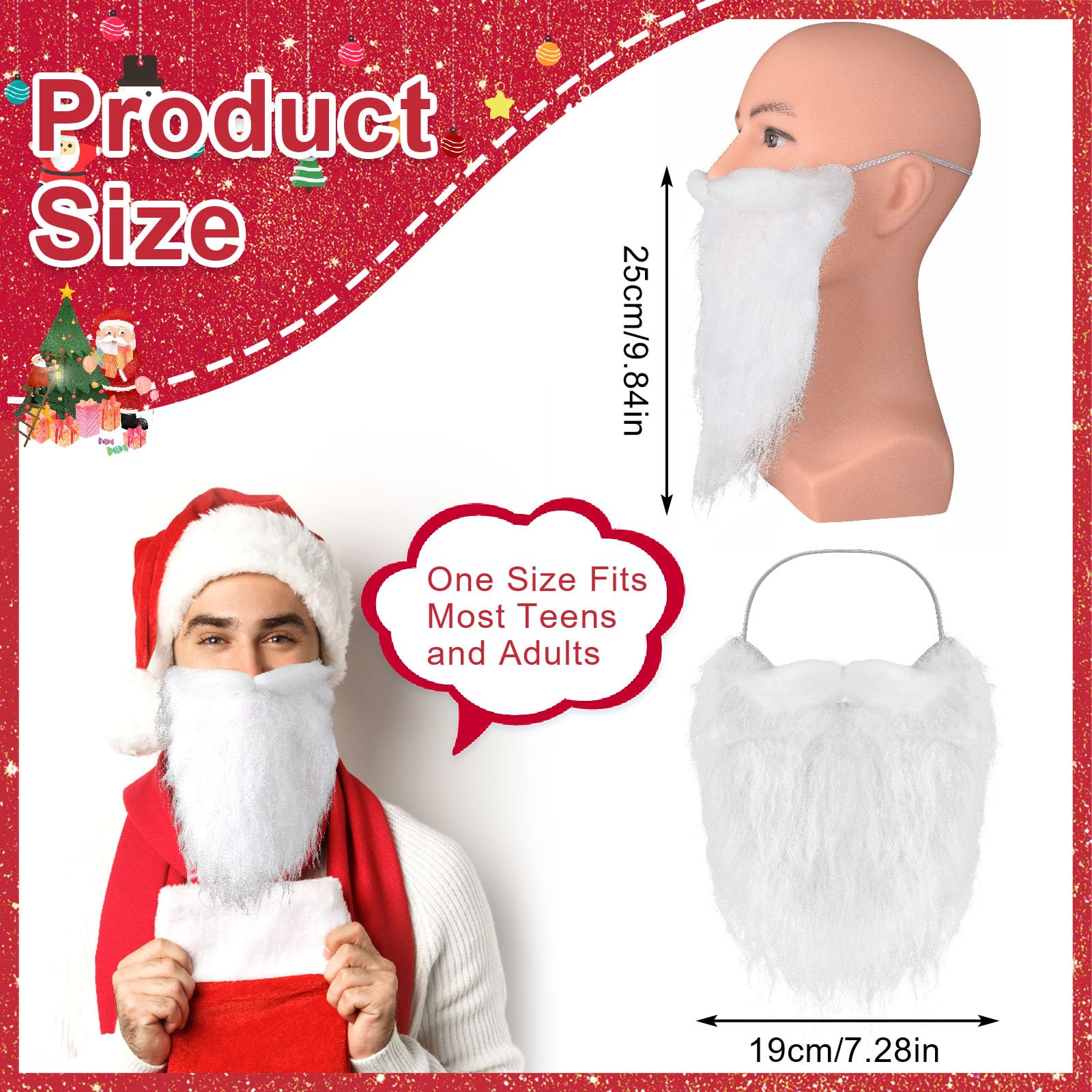 Costume Pere Noel 6X Barbe Père Noël - Barbe Père Noël Blanc Blanc - Pour  Se Chapeaux De Père Noel, image size:1600x1600