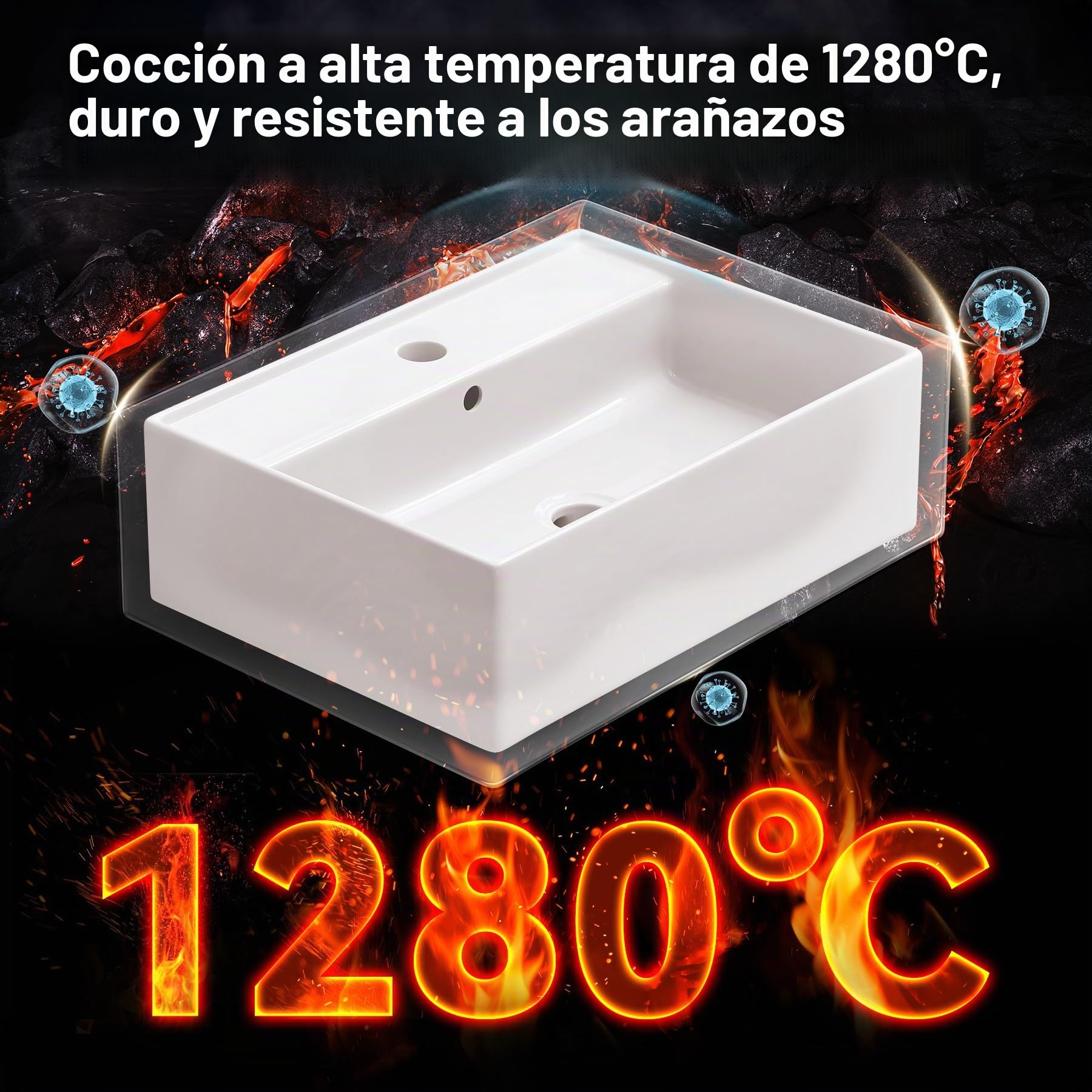 HOROW Lavabo pequeño blanco cuadrado de pared para invitados, lavabo colgante o lavabo, lavabo con orificio para grifo, 45 x 31 cm, sin grifo