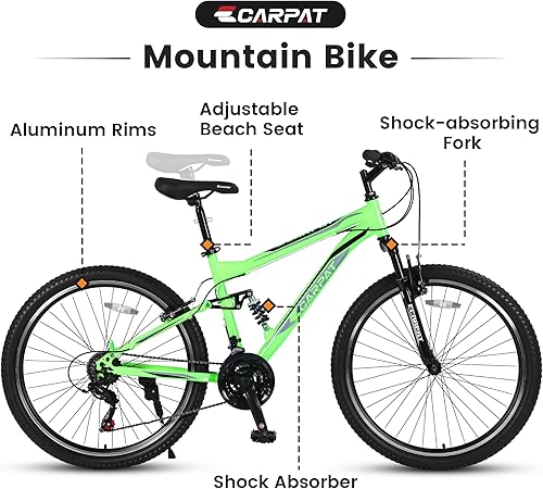 Miniatura 61 de 24/26/27.5 Inch Wheel Mountain Bike, 21 Speed MTB Bike with Full/Front Suspension, Steel Frame and Dual Disc Brakes, Adult Mens Outdoor Cycling