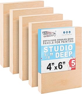 U.S. Art Supply 04" x 06" Unfinished Cradled Wood Panels for Painting, Studio 3/4" Deep (5 Pack) - Artist Depth Birch Wooden Wall Canvases - Mixed-Media Craft, Acrylic, Oil, Encaustic, Paint Pouring