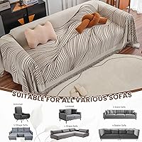 Vista 3 de VClife Funda de Sofá XL de Chenilla para Sofá de 3 Cojines, Fundas de Sofá Modernas a Rayas Beige Chocolate para Niños Lavables Protector de Sofá