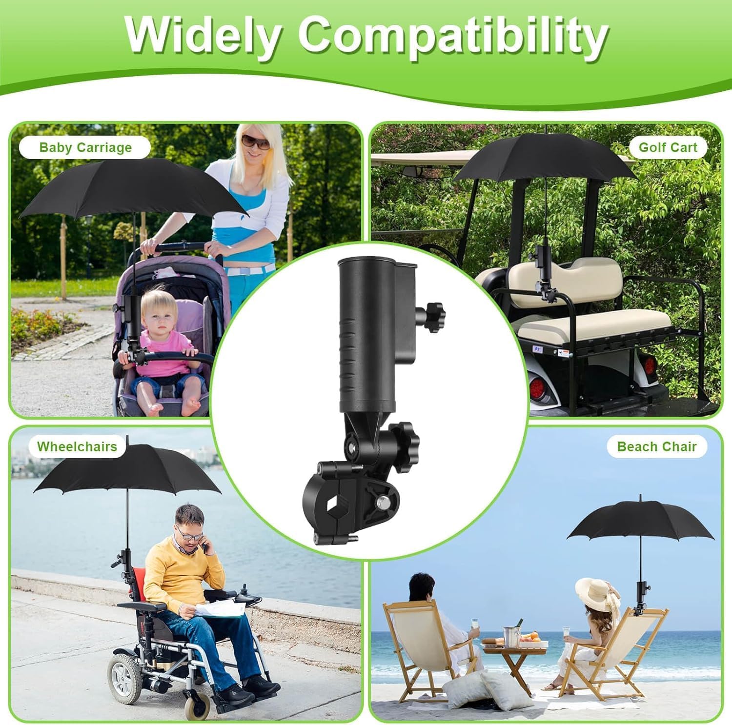 Golf Push Cart and Trolley Umbrella Holder, Universal Adjustable Umbrella Holder for Chair/Stroller/Wheelchair/Bike - Image 7