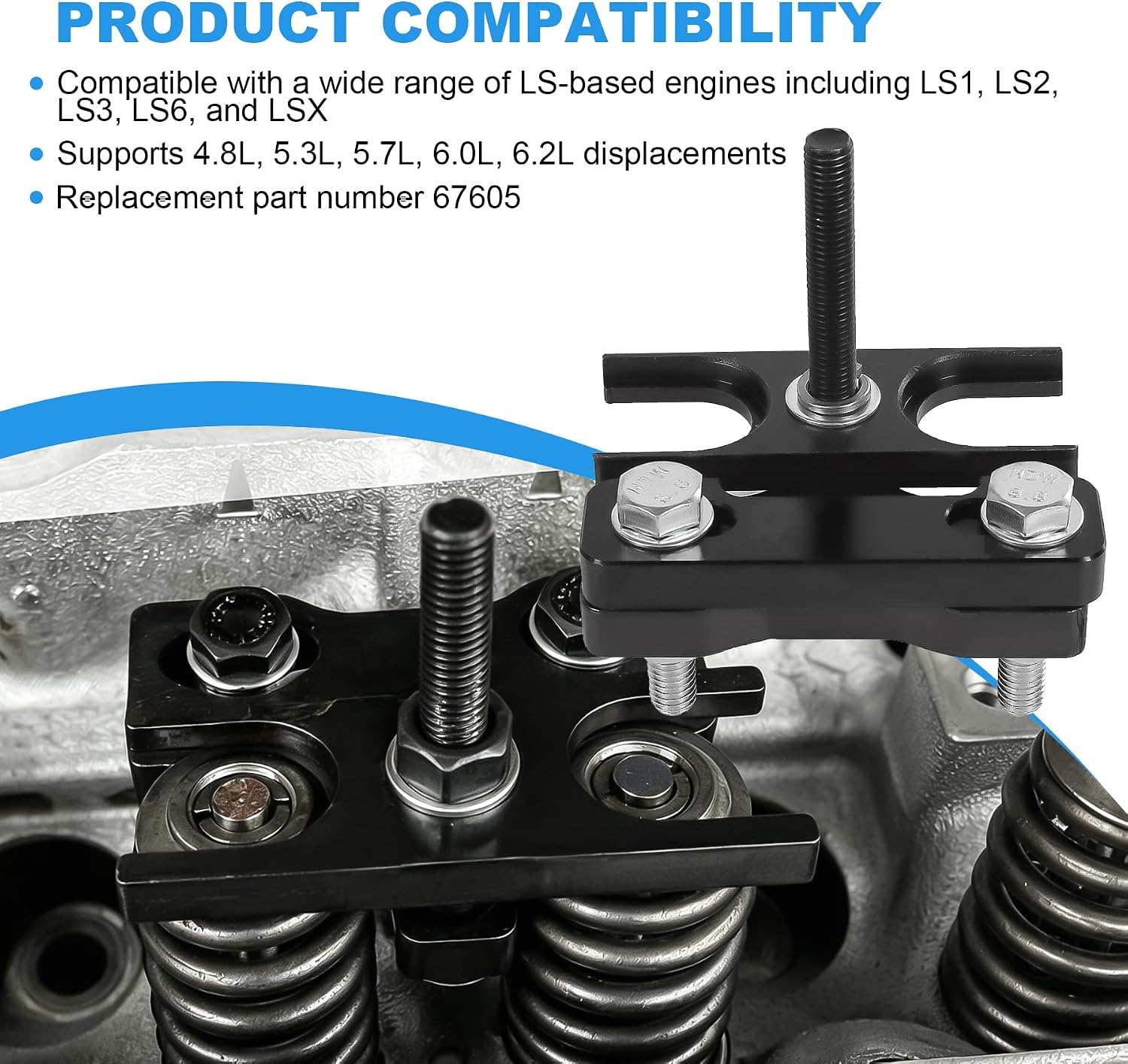 67605 Valve Spring Compressor Tool Set – Includes Engine Valve Spring Compressor & Air Valve Holding Hose Tool, Compatible with 4.8 5.3 5.7 6.0 6.2 LS1 LS2 LS3 LS6 Engines